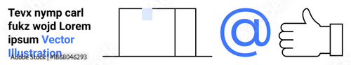 Communication, digital interaction, approval, corporate visuals, content design, email concepts. Digital symbols including at sign and thumbs up gesture. Communication and digital interaction