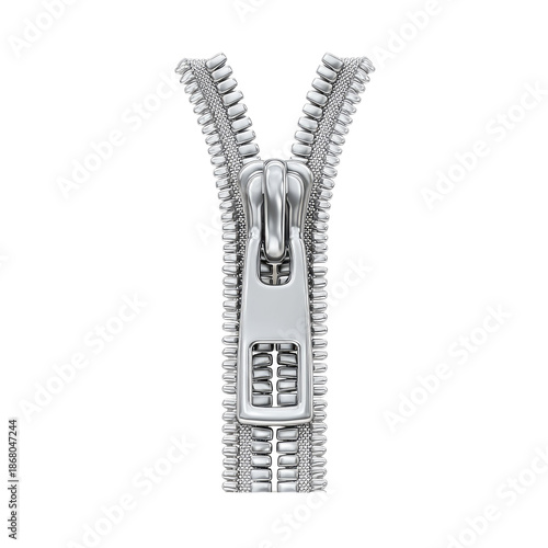 Silver zipper is partially closed, revealing the teeth and slider