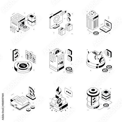 Take a look at this amazing crypto finance and digital assets isometric illustrations