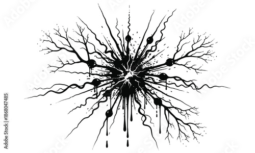 Neuron cell illustration with branching dendrites and axon