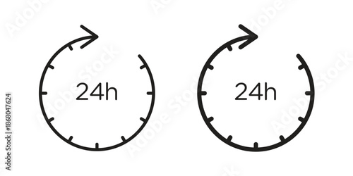 24 Hrs icons. Line Art Style Design Isolated On White