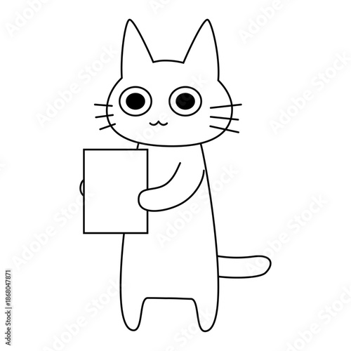 看板を持って準備中を知らせるかわいい白猫のイラスト