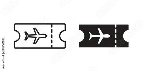 Airline ticket icons. Line Art Style Design Isolated On White