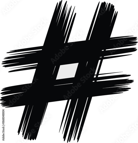 Abstract black hashtag symbol brush stroke illustration for social media marketing campaigns digital marketing strategy and online presence enhancement internet networking promotion concept for busine