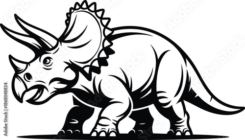 Triceratops dinosaur illustration walking isolated on white background prehistoric reptile animal character design for kids education science Jurassic period wildlife nature concept extinct species ve