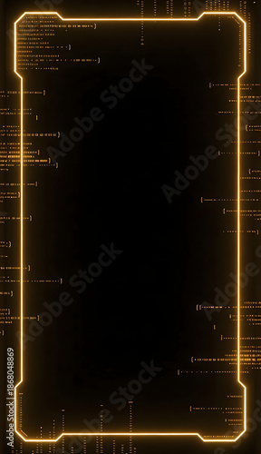 Futuristic HUD Interface Frame with Glowing Orange Border