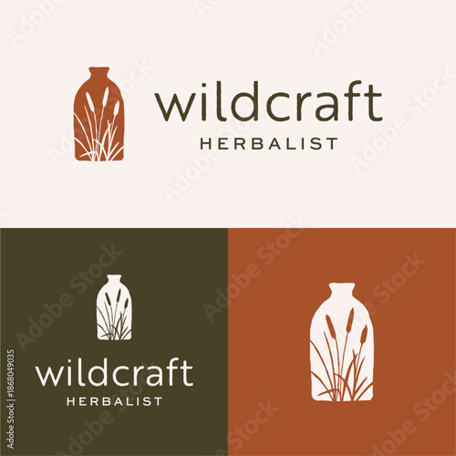 Minimal Botanical Illustration Logo with Organic Shapes, Ceramics, Herbals