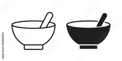 Bowl of soup icons. Line Art Style Design Isolated On White