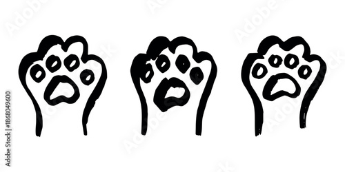 Set of hand drawn cute cat's paw Cat, dog, animal footprint in doodle style Single element for print, web, design, decor, greeting cards, children's prints