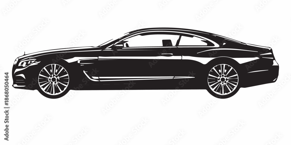 Obraz premium Car side view vector icon, black and white detailed illustration, black car isolated on white 