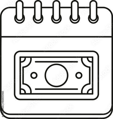 Calendar with Money Icon Line Vector Illustration for Finance Salary Payment Schedule Budget and Business Planning Concept