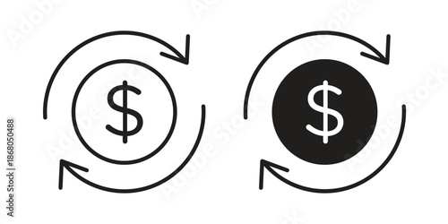 Cash flow icons. Line Art Style Design Isolated On White