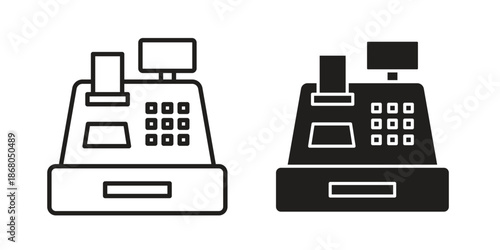Cash register icons. Line Art Style Design Isolated On White