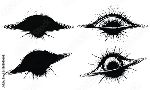 Eyes with creative makeup designs and bold eyelashes