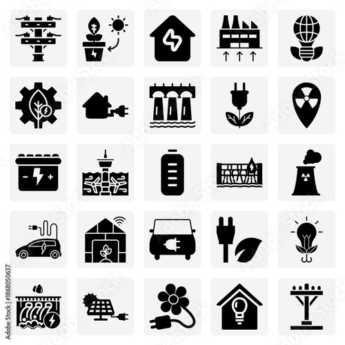 Renewable And Natural Power Generation – Illustrations Of Tidal, Geothermal, And Hydroelectric Plants For Environmental And Technology Content.