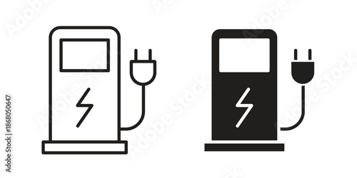 Charging station icons. Line Art Style Design Isolated On White