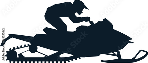 Snowmobile silhouette rider driving fast on snow in winter landscape extreme sport recreation vehicle snow machine transportation for winter activities outdoor adventure sports equipment marketing and