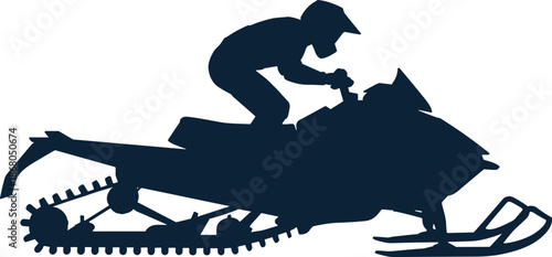 Silhouette of snowmobile rider on winter adventure vacation recreation activity extreme sport entertainment concept graphic illustration for outdoor adventure travel tourism marketing and advertising