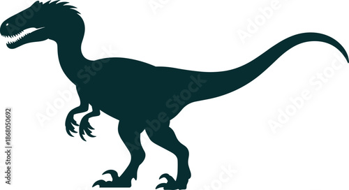 Isolated dinosaur silhouette illustration vector graphic of jurassic wildlife predator in aggressive stance ancient reptile danger concept for prehistoric nature documentary or museum exhibit on wildl