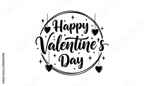Happy valentine's day black and white text with hearts design