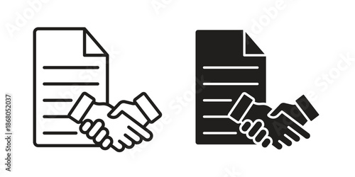 Contract icons. Line Art Style Design Isolated On White