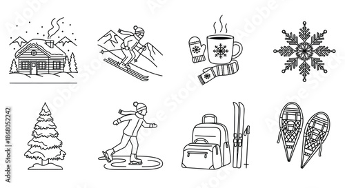 Winter activities and elements illustration
