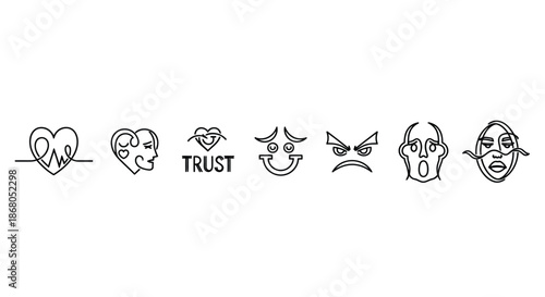 Emotional expressions of trust and betrayal illustration