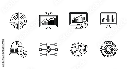 Data analytics and network security icons illustration