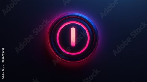 Illuminated Power Button: A glowing power button, pulsating with a neon red and blue light, commands attention against a dark background, symbolizing a connection.