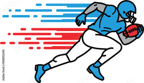 Dynamic American Football Player Running with Ball Illustrated Action Shot