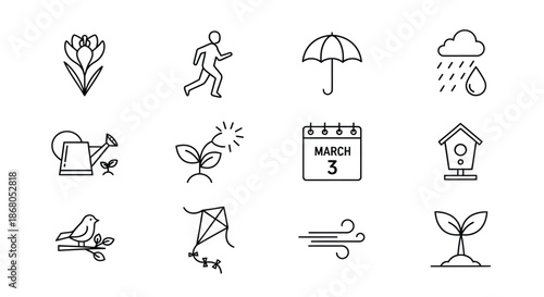 Springtime activities and weather illustration