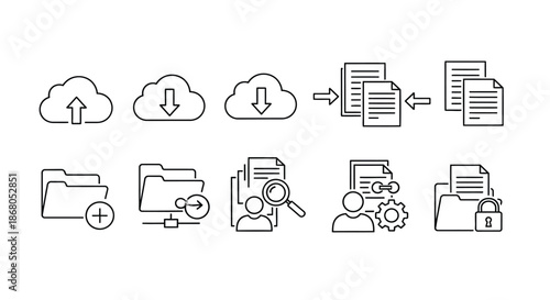 Cloud storage and file management icons illustration