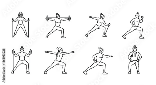 Illustrations of various fencing stances and actions illustration