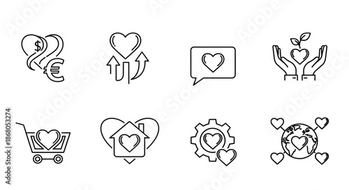 Icons representing love, support, and charity illustration