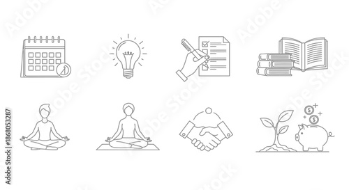 Concepts of time management, learning, and wellness illustration