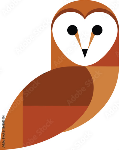 Geometric cartoon owl illustration in modern minimalist style vector animal graphic design of nocturnal bird wildlife character for educational children's books and nature conservation posters and cre