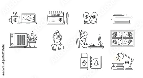 Cozy winter workspace illustration