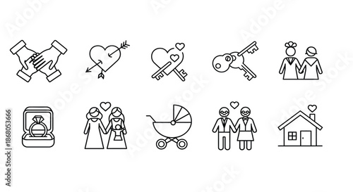 Symbolic representations of love and family illustration