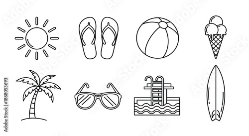 Iconic elements of a tropical vacation illustration
