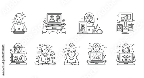 Illustrations of people engaged in various digital activities illustration