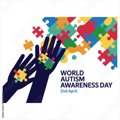 Hand Releasing Colorful Puzzle Pieces for Autism Awareness Day