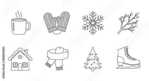 Cozy winter icons illustration
