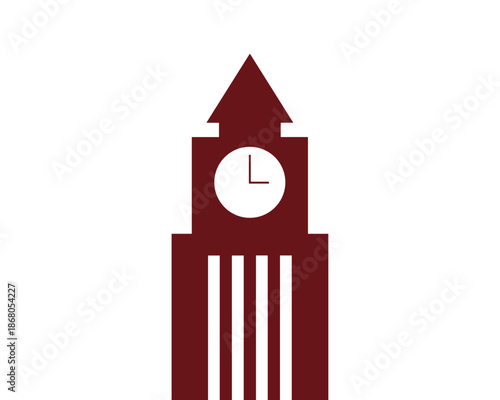 Stylized Big Ben Clock Tower Illustration in Maroon Isolated on White Background Landmark Architecture Icon for London Travel Tourism Promotion and British Culture History Education Projects Modern Mi