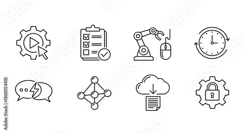 Various icons representing technology and automation illustration