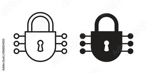 Encryption icons. Line Art Style Design Isolated On White