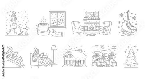 Cozy winter activities and family moments illustration