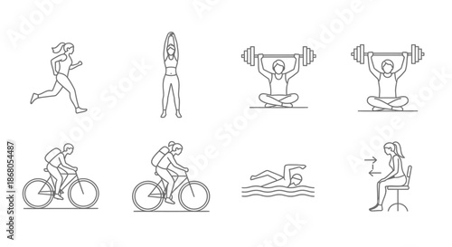 Various forms of exercise and fitness activities illustration