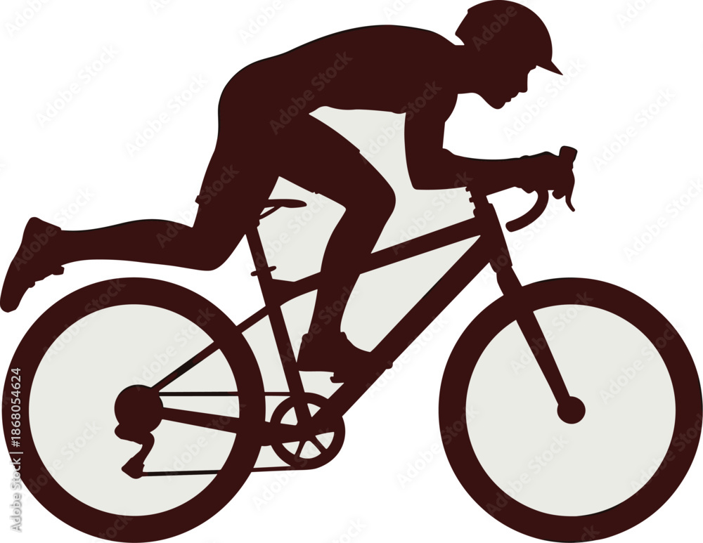 Obraz premium Cyclist silhouette riding bicycle on white background for extreme sports advertising and fitness concept athletic man cycling for cardio workout and healthy lifestyle graphic design element for sports