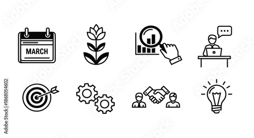 March planning and innovation icons illustration