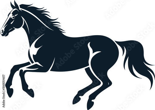 Elegant black horse silhouette running wild in artistic vector illustration graceful equestrian mammal animal design for racing event poster equine sport graphic design template freedom and strength c